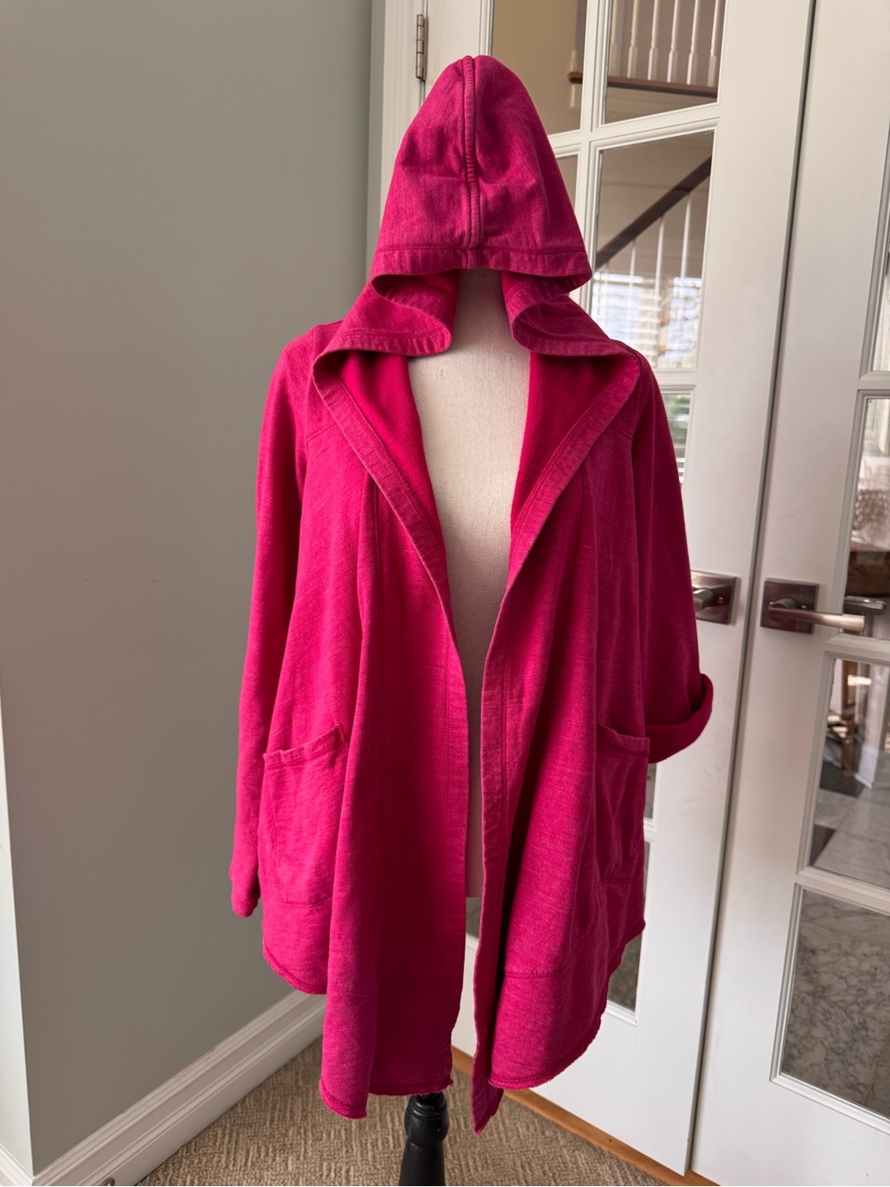 Splendid Oversized Hood Open Front Asymmetrical Cardigan S Pink slouchy Comfy US